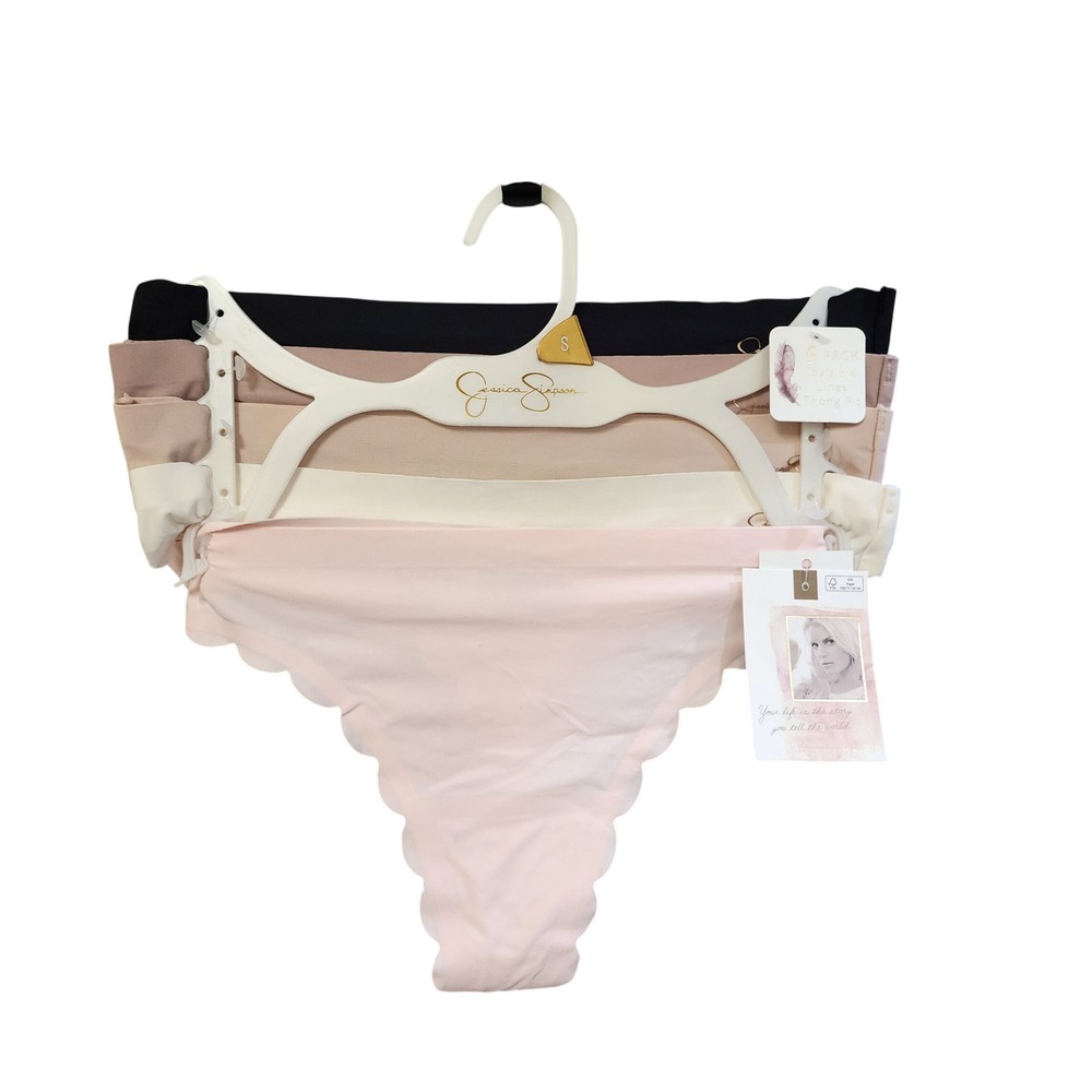 Jessica Simpson Invisible Lines Thong Panties 5 Pack Scalloped Nude Black S